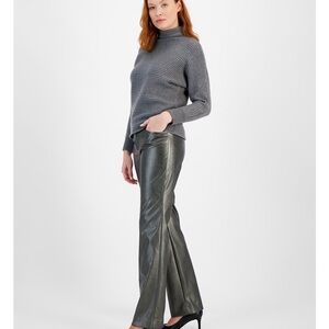 Anne Klein Faux Leather Straight Leg Pants Gunmetal size 8 BNWT